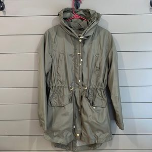 Merona Green and Gold Hooded Rain Jacket. M.